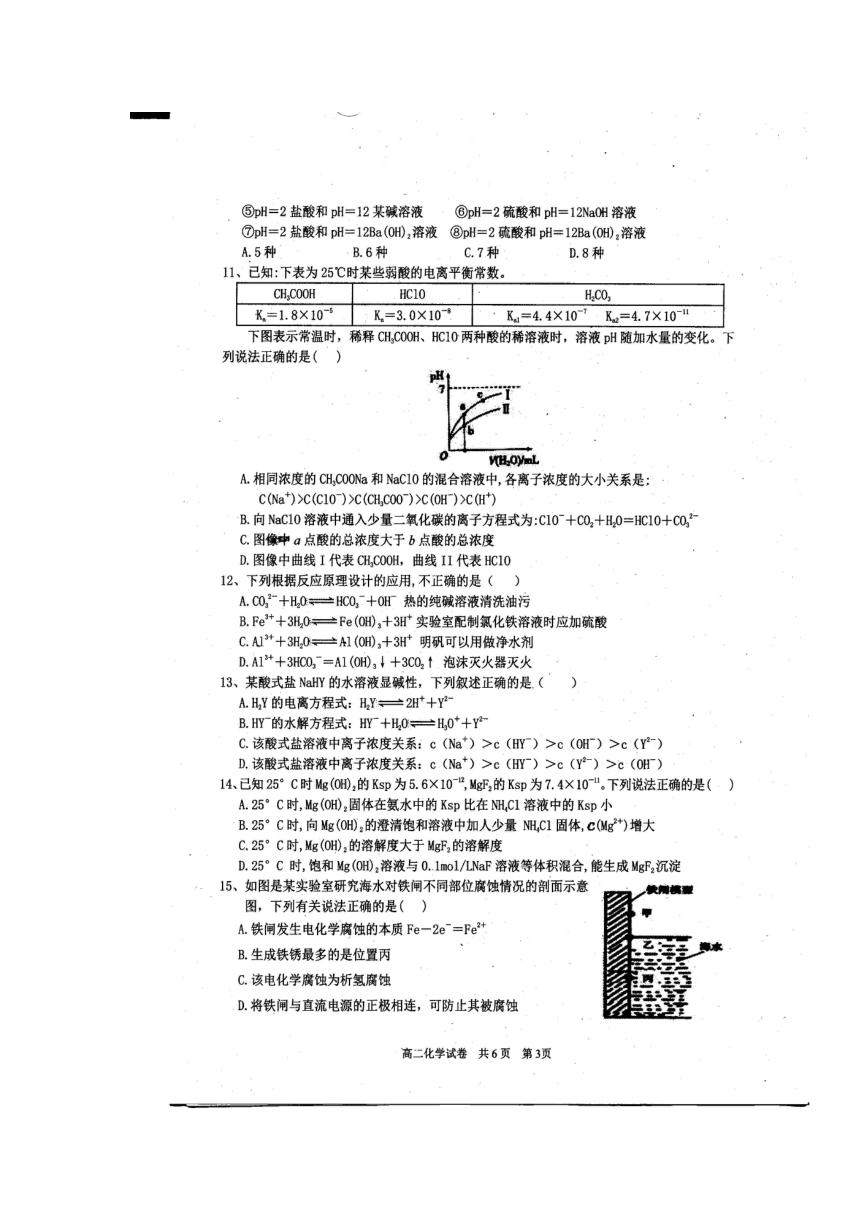 江西省上饶市2016-2017学年高二上学期期末考试化学试题（扫描版，含答案）