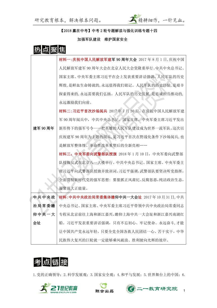 【2018赢在中考】中考思想品德2轮专题解读与强化训练专题十四   加强军队建设  维护国家安全