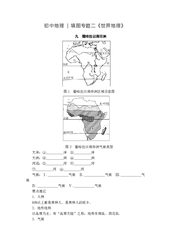 初中地理中考  填图专题二《世界地理》