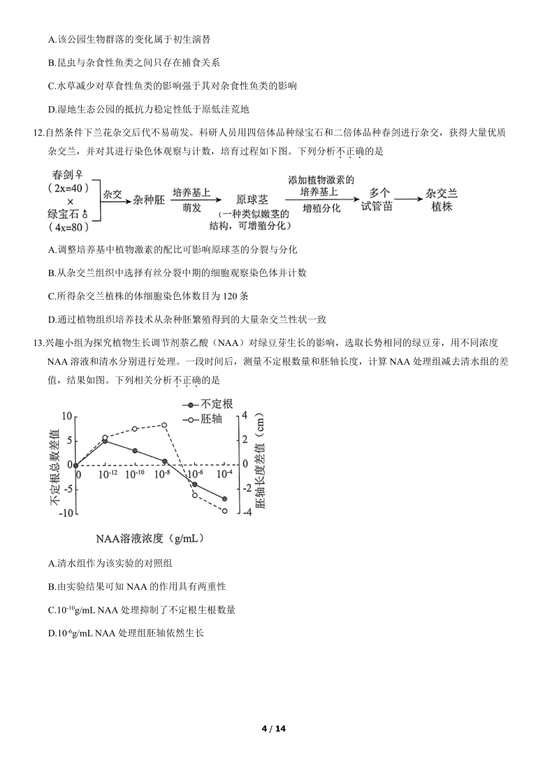 北京市海淀区2021届高三一模生物试题（word版，含答案）