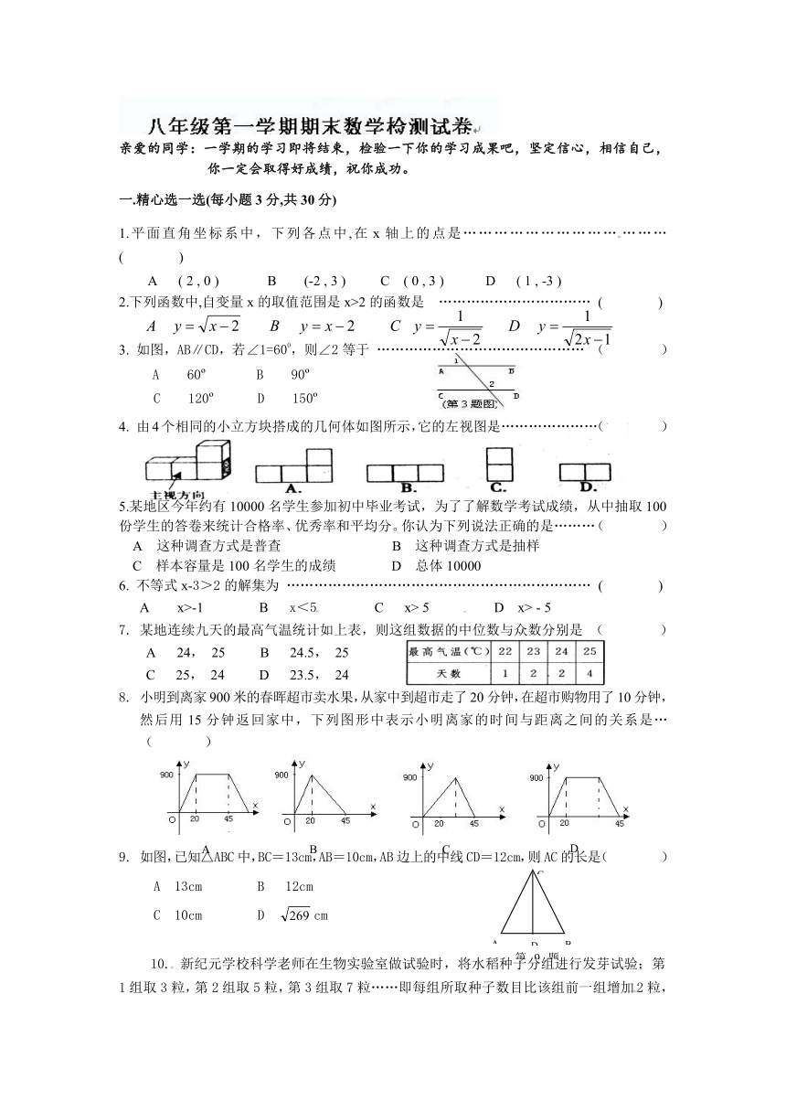 浙江省杭州市绿城育华中学2012-2013学年八年级上学期期末考试数学试题（含答案）