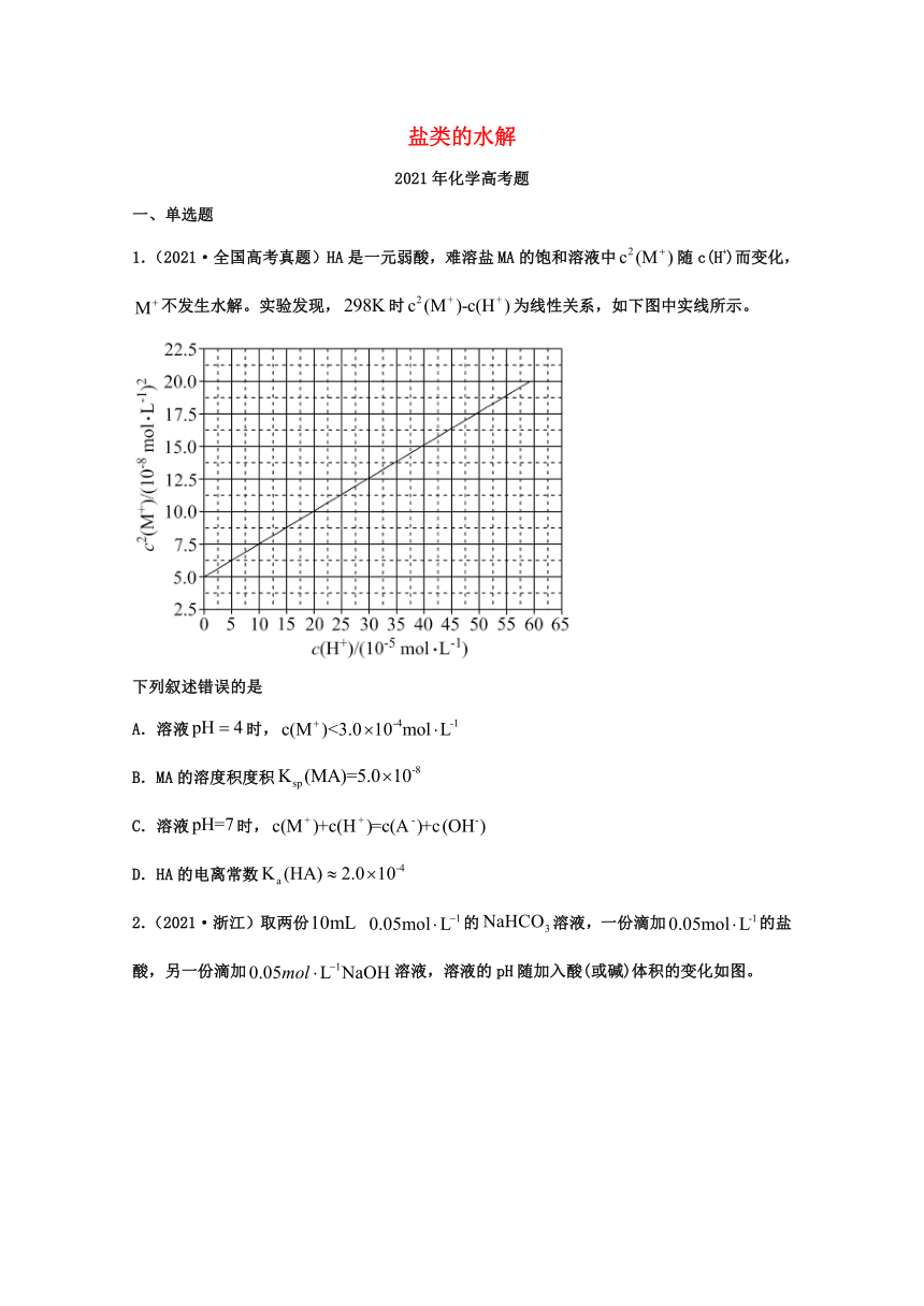 2021年高考化学真题和模拟题分类汇编：盐类的水解含解析