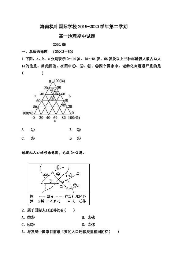 海南省海南枫叶国际学校2019-2020学年高一下学期期中考试地理试题 Word版含答案