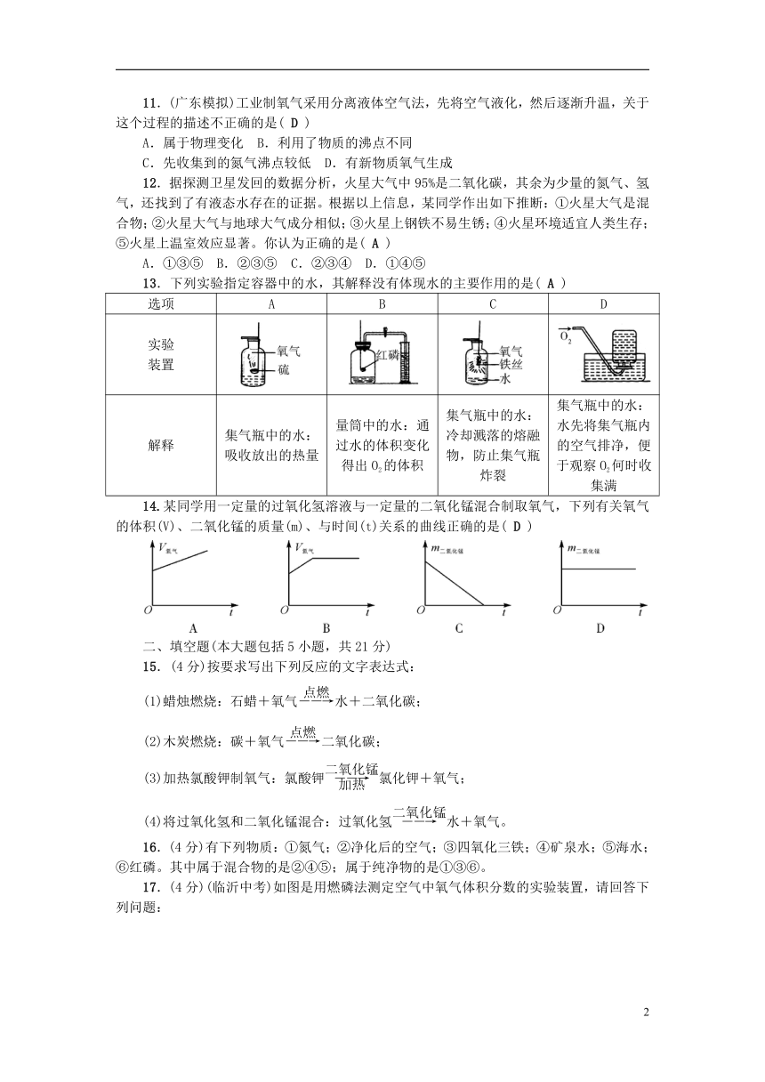 广东专版2018年秋九年级化学上册第二单元我们周围的空气测试卷新版新人教版