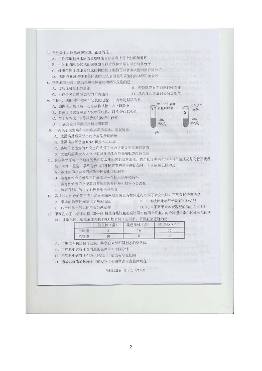 浙江省绍兴市2019届高三下学期选考科目考试适应性试卷生物试题 扫描版