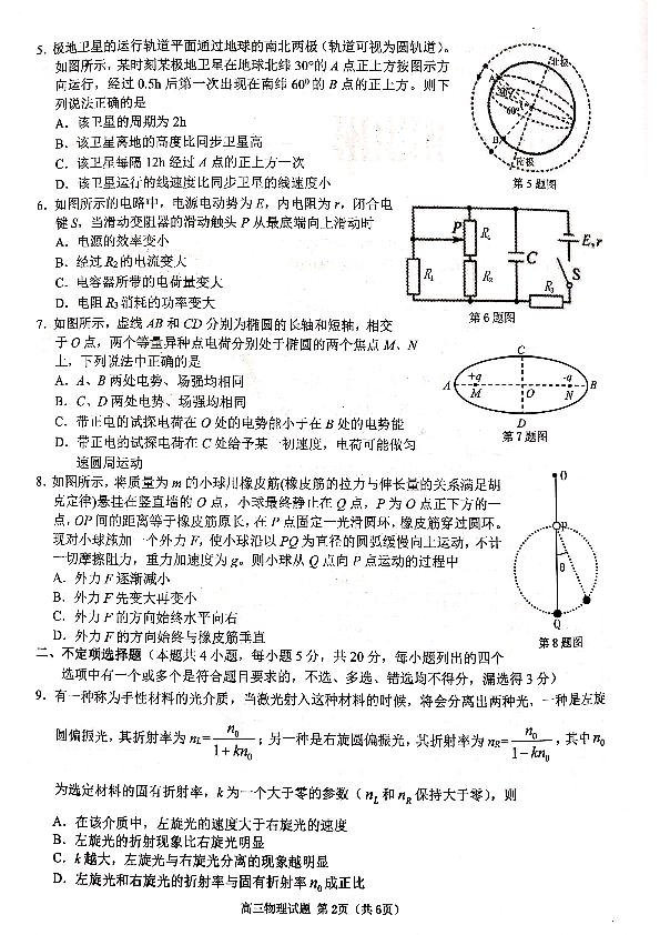 浙江省9+1高中联盟2020届高三上学期期中考试物理试题 PDF版含答案