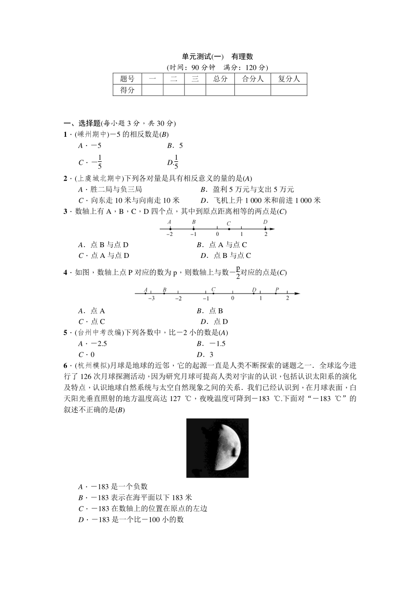 浙教版七年级上册单元测试+期中+期末试卷（共8份，含答案）