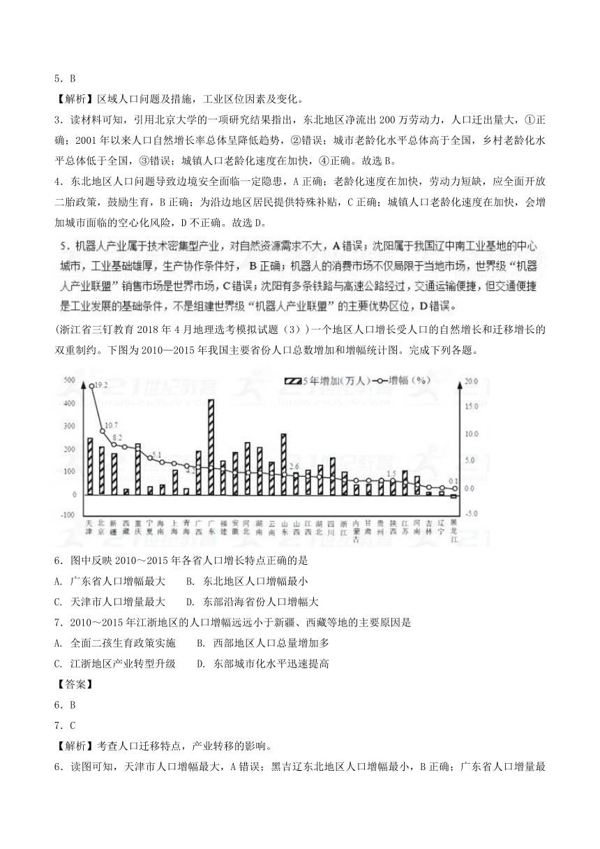 2018届高三地理百所好题速递分项解析汇编专题06人口（第01期）