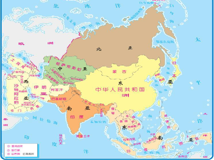 亚洲六大分区地图图片
