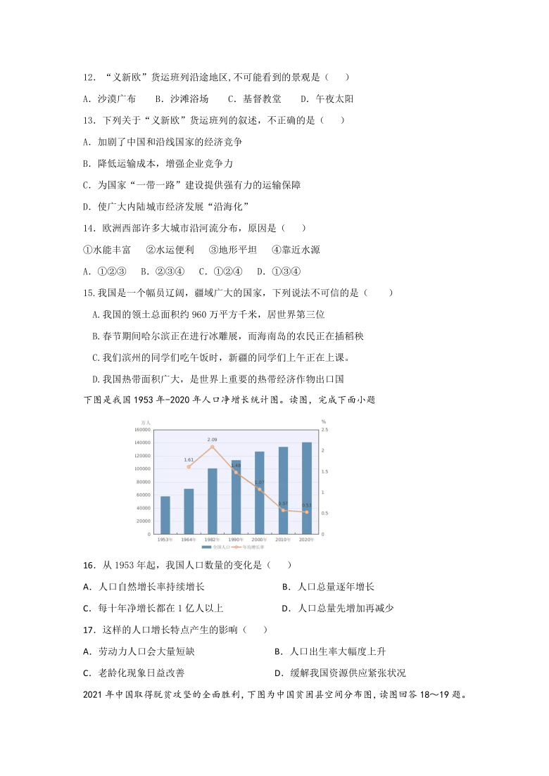 山东省滨州市博兴县2021年初中学生学业水平模拟考试地理试题（含答案）