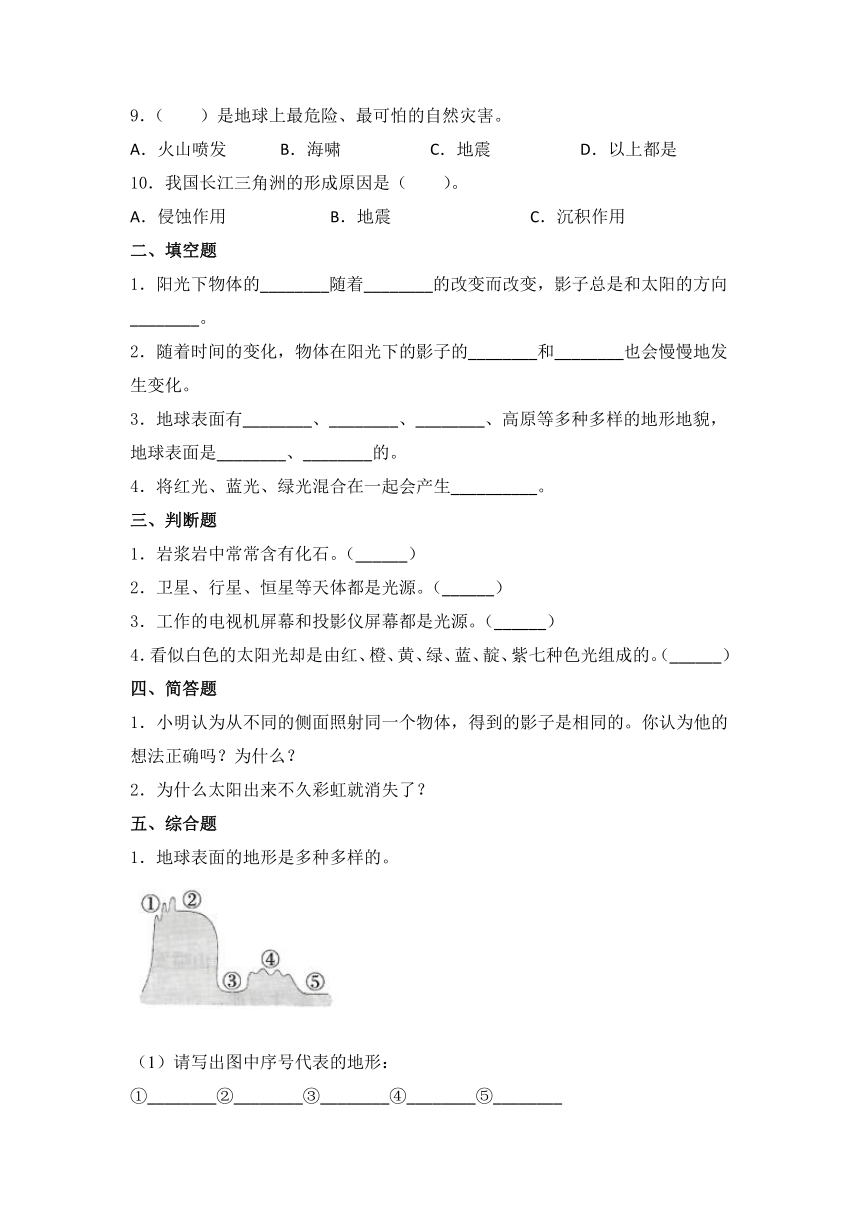 2021-2022学年五年级上册教科版 （2017）期中提升综合训练-（含答案）