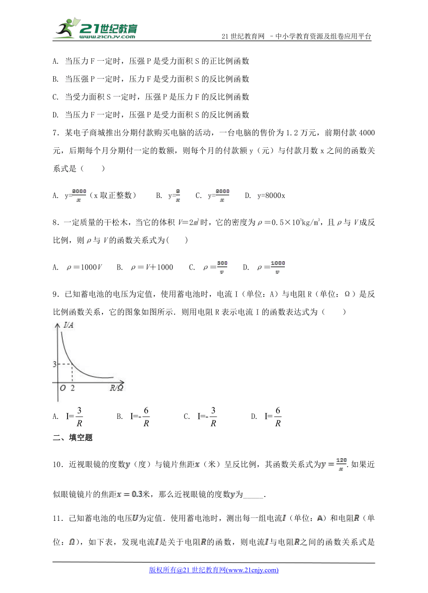 6.3 反比例函数的应用同步练习