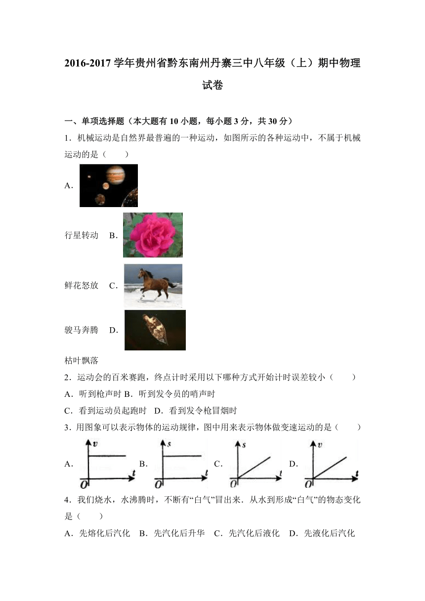 贵州省黔东南州丹寨三中2016-2017学年八年级（上）期中物理试卷（解析版）