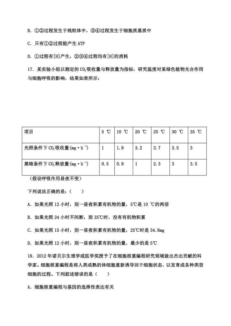 甘肃省武威市民勤县第四中学2020-2021学年高二上学期期末考试（实验班）生物试题