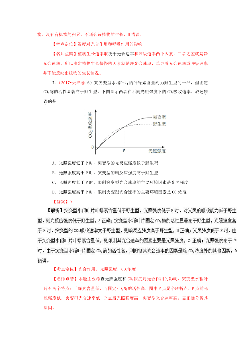 三年高考（2015-2017）生物试题分项版解析：专题05 光合作用与呼吸作用（解析版）