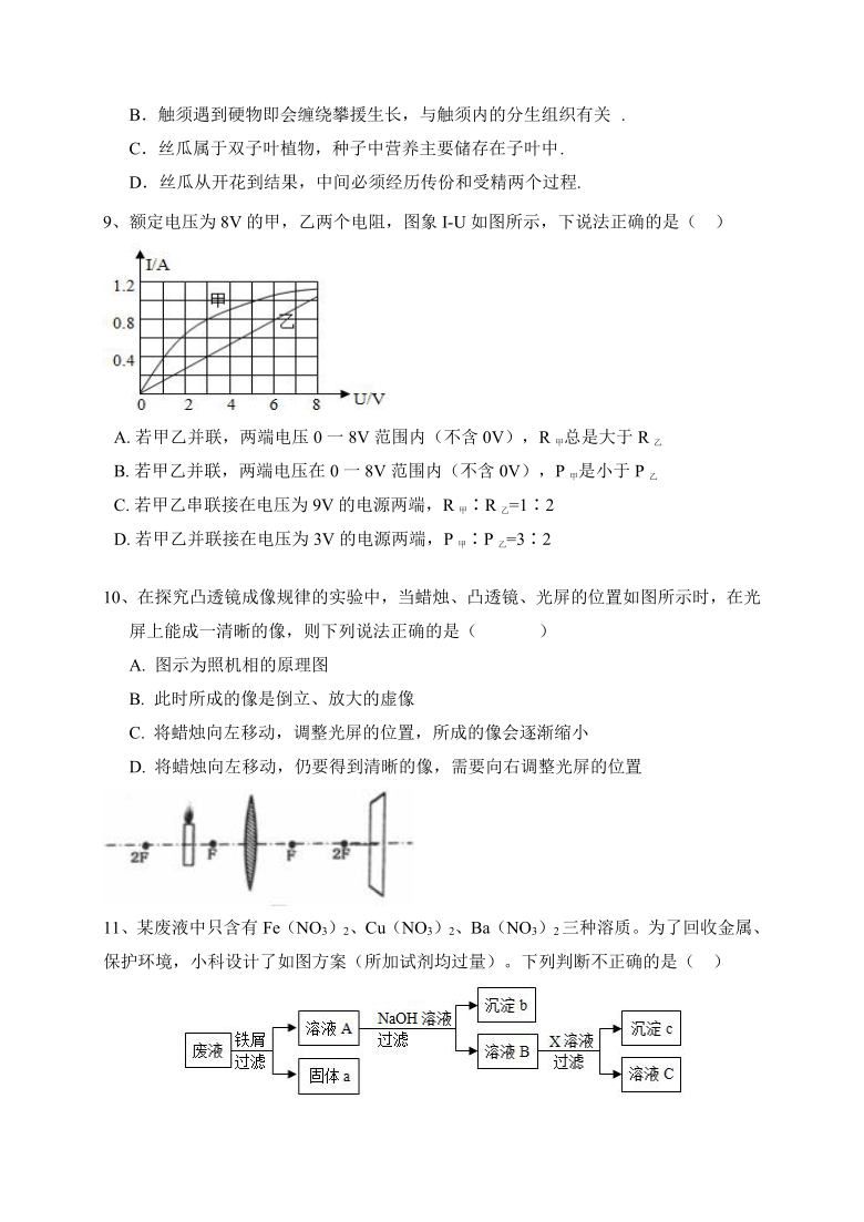 浙江省绍兴市柯桥区联盟校2020-2021学年第二学期九年级3月独立作业科学试题（word版，含答案）