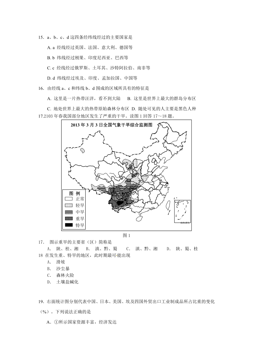 江西省丰城市第三中学2013-2014学年高二上学期期末考试地理试题（无答案）
