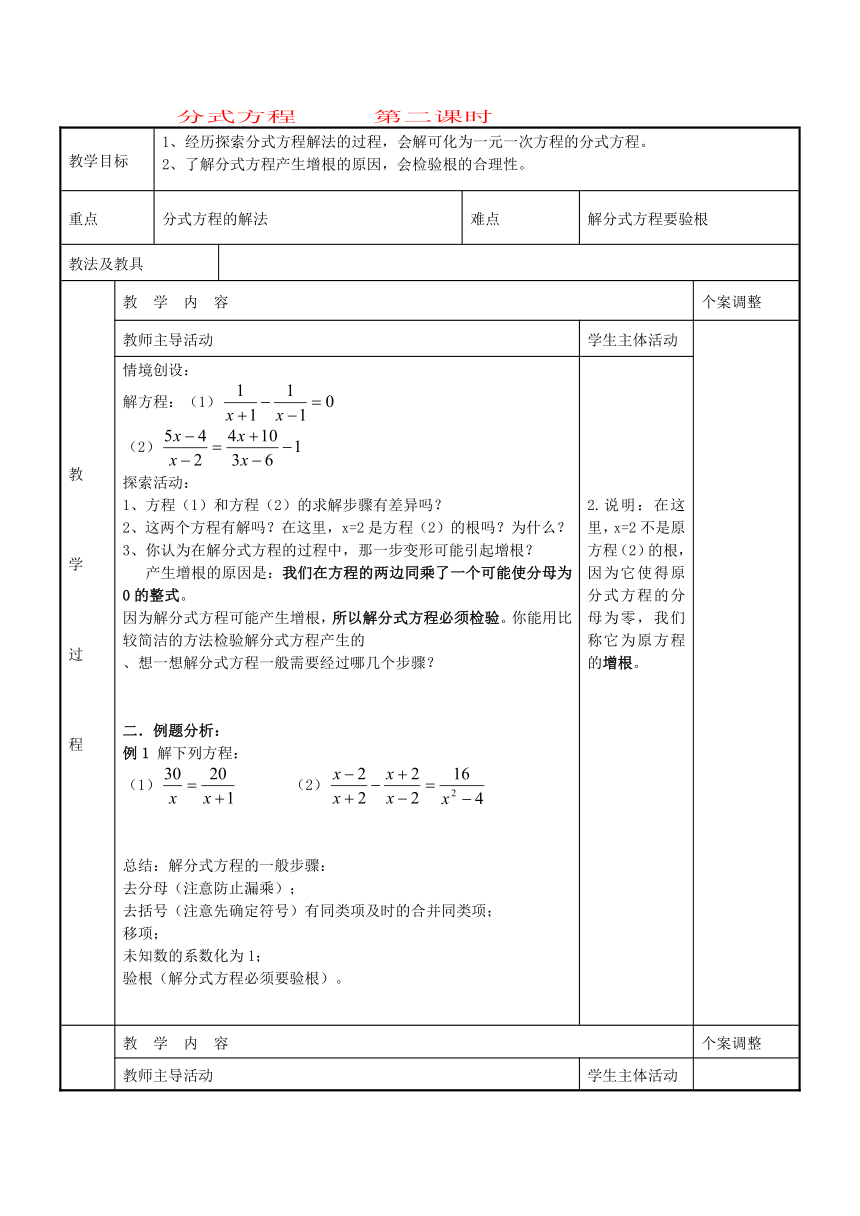 苏科版八年级数学下册第10章 分式 第5节 分式方程