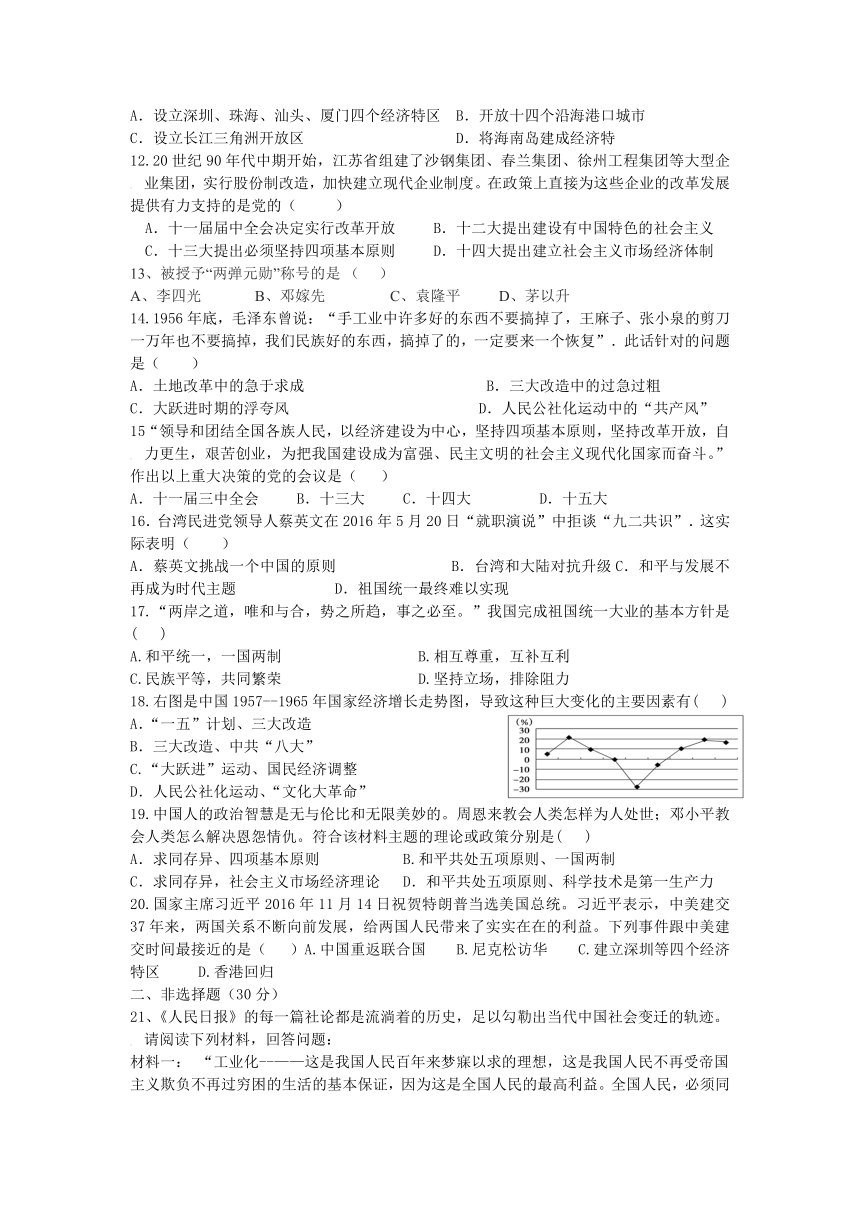 江苏省东台市六校（双语、安丰、许河、富东等）2016-2017学年八年级下学期第二次质量检测（5月）历史试卷