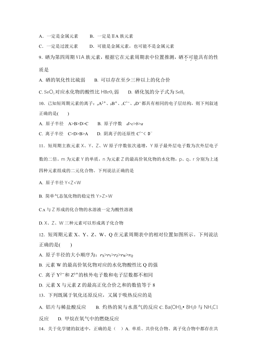 山东省滨州市邹平双语学校一二区2016-2017学年高一下学期期中考试化学试卷