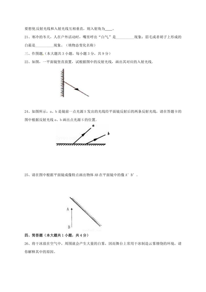 辽宁省葫芦岛市海滨九年一贯制学校2016-2017学年八年级上学期期中考试物理试题(含答案）