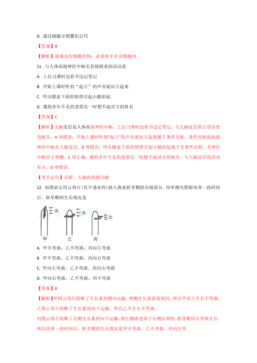 山西省太原市2017-2018学年高二上学期阶段性测评（期中）生物试题（解析版）