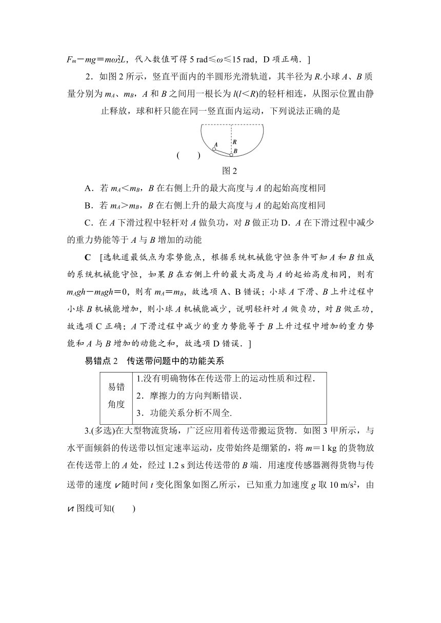 2018届高考物理一轮复习通用版易错排查练文档：第五章 机械能及其守恒定律（含解析）