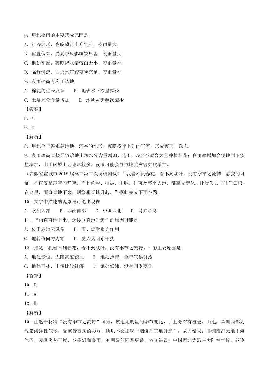 2018届高三地理百所好题速递分项解析汇编专题02+地球上的大气（第01期）