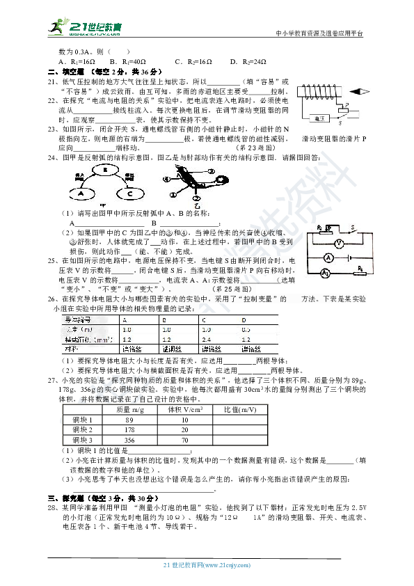 华师大版科学暑期复习卷八年级下册期末测试卷（含解析）