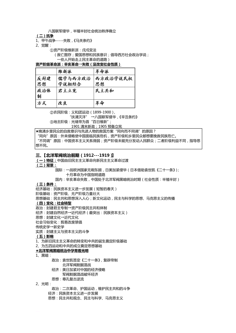 【上海高考历史复习笔记整理】【中国近代史二轮复习】(大纲)word版