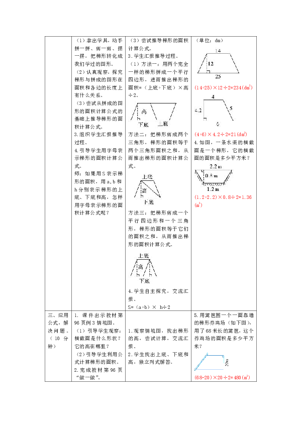 人教版数学五年级上册6.3  梯形的面积 （表格版教案）