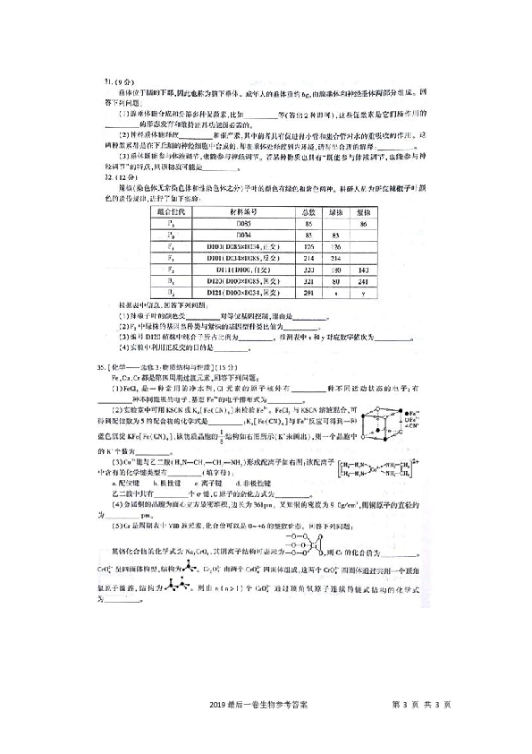 安徽省“皖江名校联盟”2019届高三5月联考试题 生物 扫描版含解析