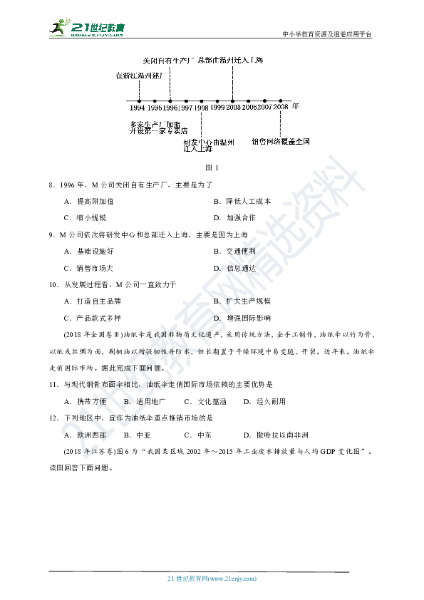 高考地理十年（2010-2019）真题汇编：工业专题（含答案及解析）