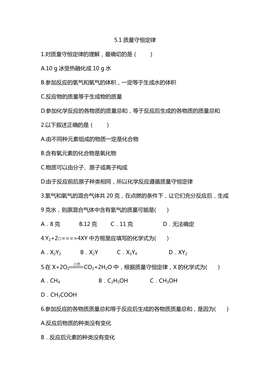 5.1质量守恒定律 课时训练