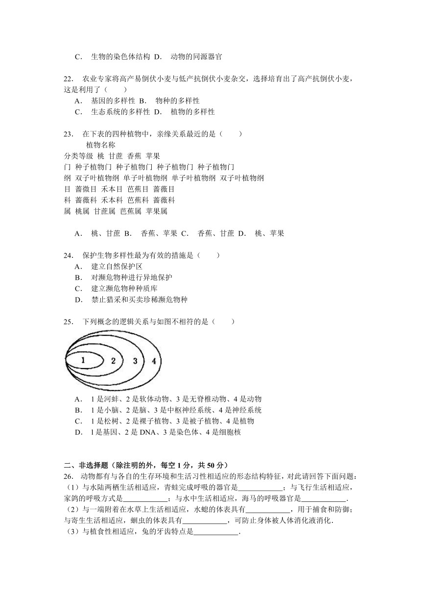 山东省泰安市泰山区2014-2015学年八年级（上）期末生物试卷（五四制）解析