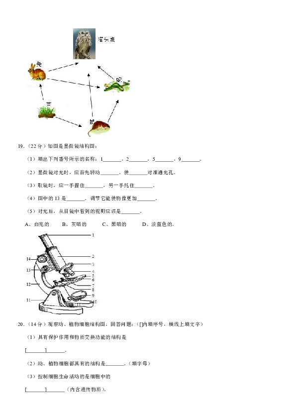 2019-2020学年山西省吕梁市交城县七年级（上）期中生物试卷（有答案）