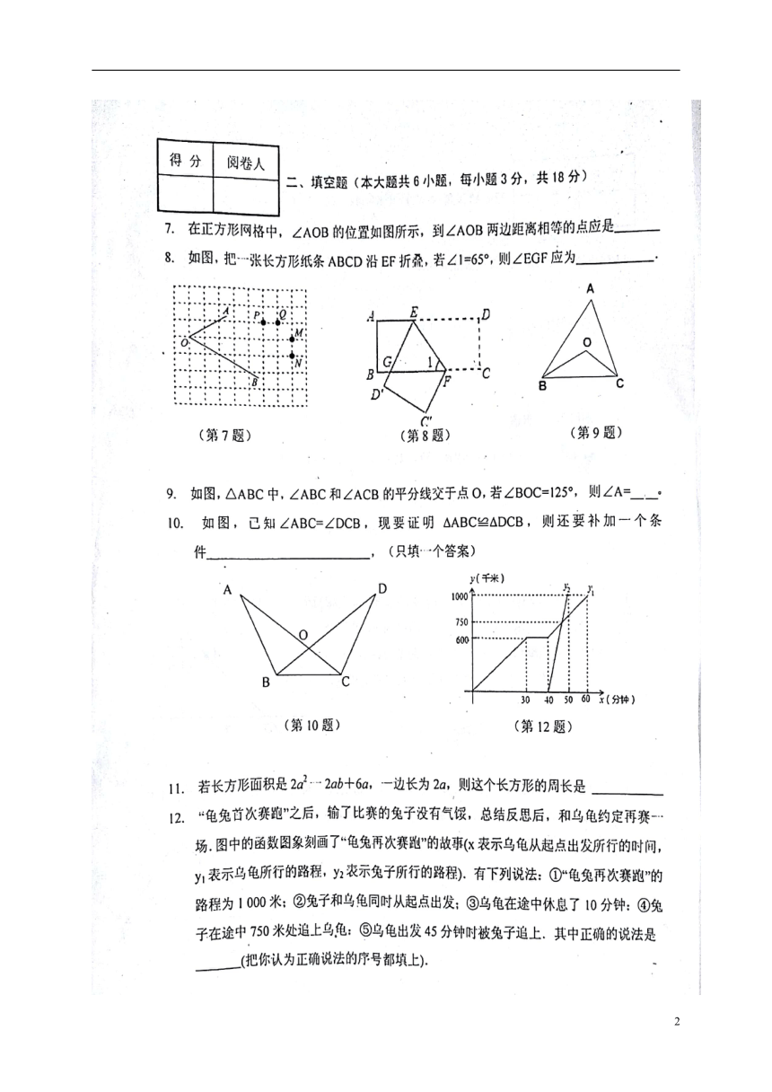 江西省吉安市吉州区2018-2019学年八年级数学上学期开学试题（扫描版,附答案）