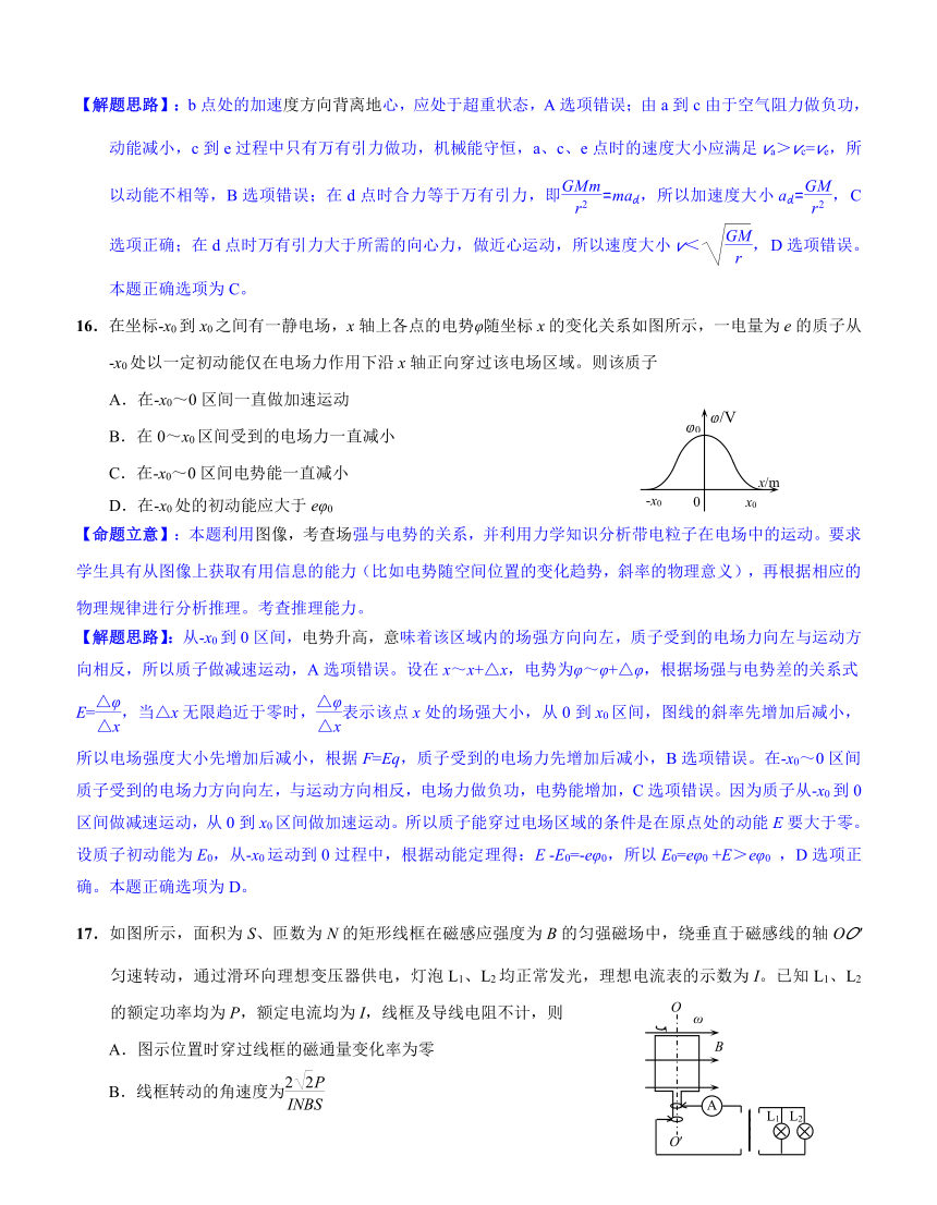 福建省泉州市2018届高三下学期质量检查（3月）理综物理