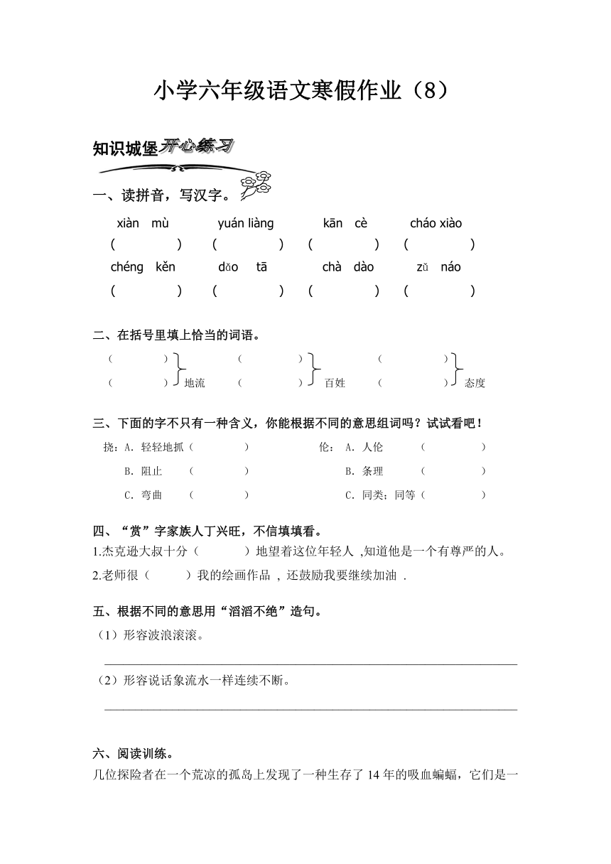 北师大版小学语文六年级上册寒假专项训练（8）