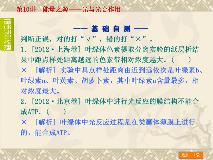 【新课标人教通用，一轮基础查漏补缺】第10讲 能量之源——光与光合作用 （73ppt）