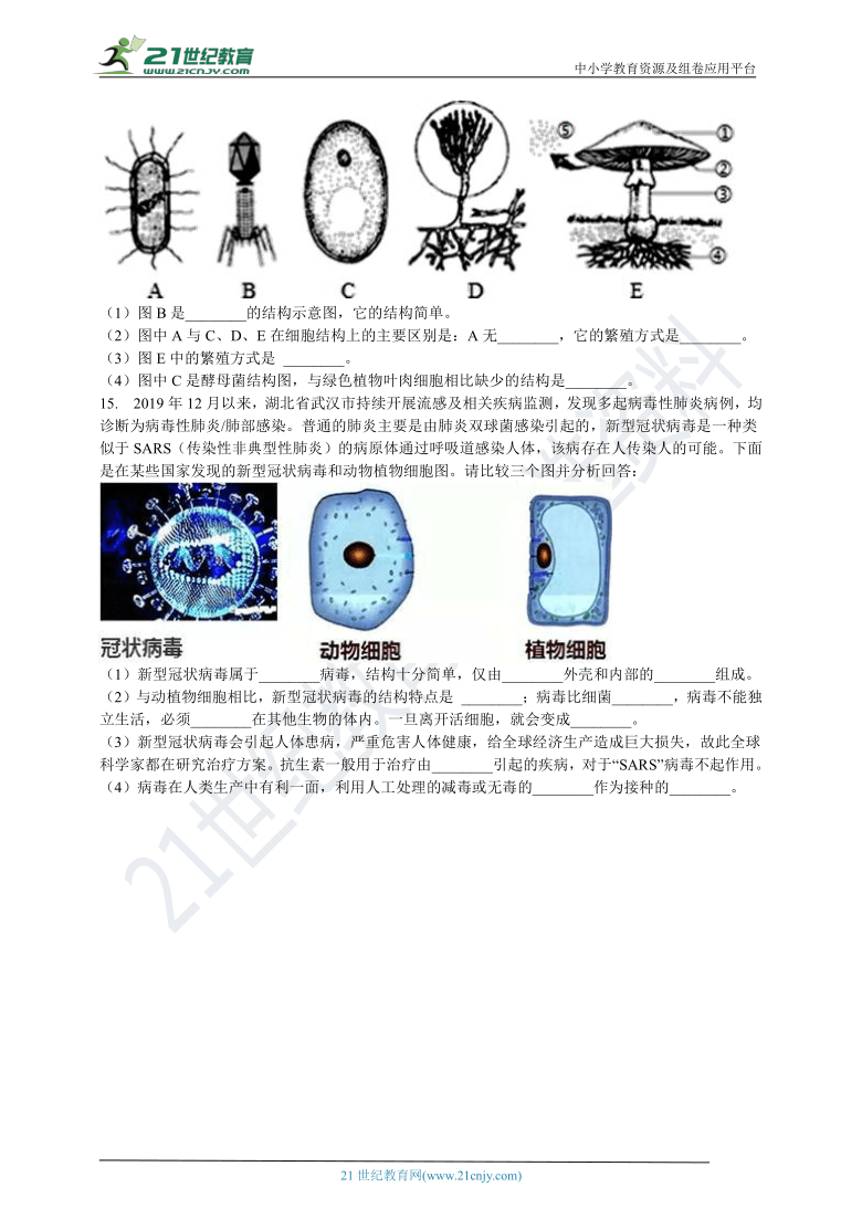 北京版2021初中生物八年级下册13.7病毒 同步练习（含答案）