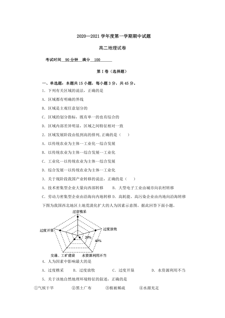 河北省张家口市崇礼区一中2020-2021学年高二第一学期期中考试地理试卷 Word版含答案