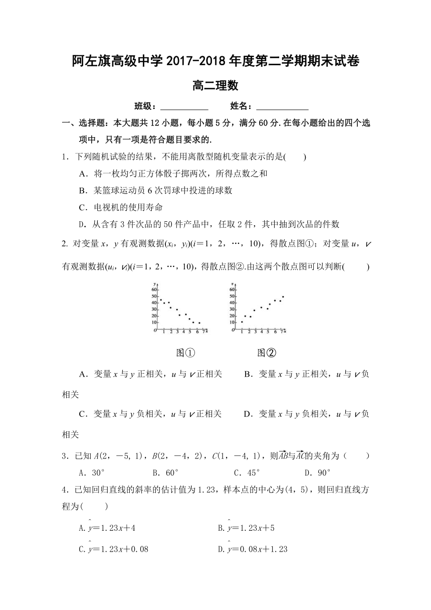 内蒙古阿拉善左旗高级中学2017-2018学年高二下学期期末考试理数试卷 Word版含答案