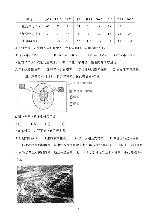 安徽省示范中学2019-2020学年高二上学期入学考试 地理 Word版含答案