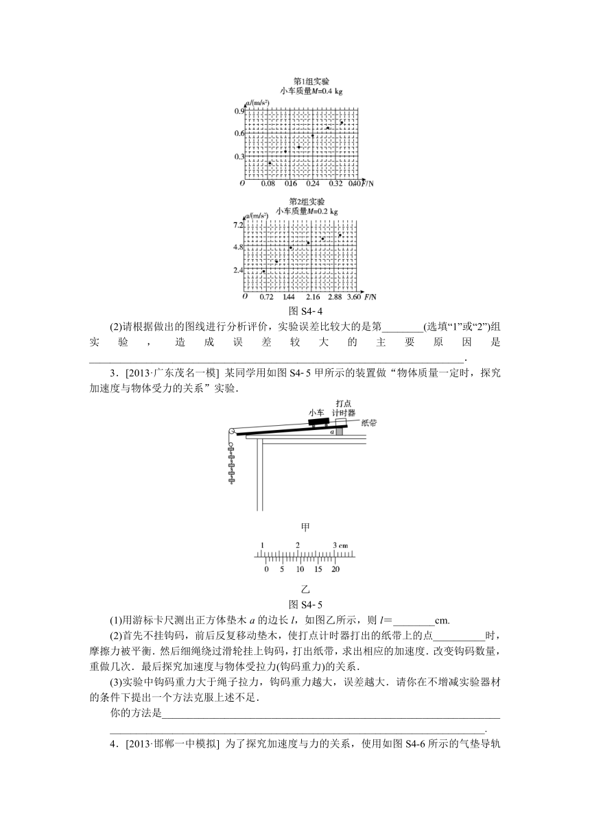 【高考复习方案】2015届高三物理一轮复习作业手册（广东）精讲：实验4　探究加速度与力、质量的定量关系