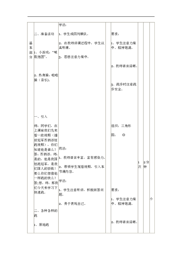 1、各种各样的跑2、春种秋收  教案