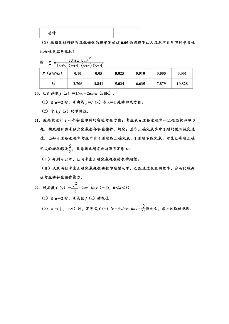 2019-2020学年吉林省吉林市高二下学期期末（理科）数学试卷 （word解析版）