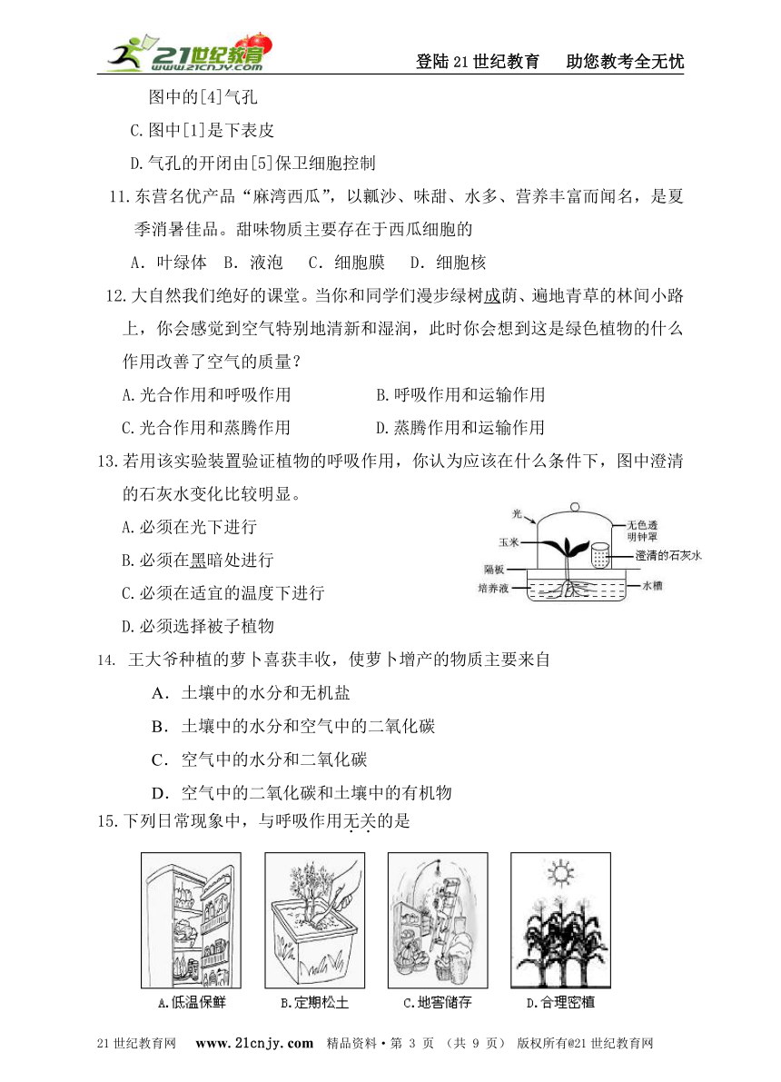 2013-2014学年度第一学期期末测试七年级上册生物试题