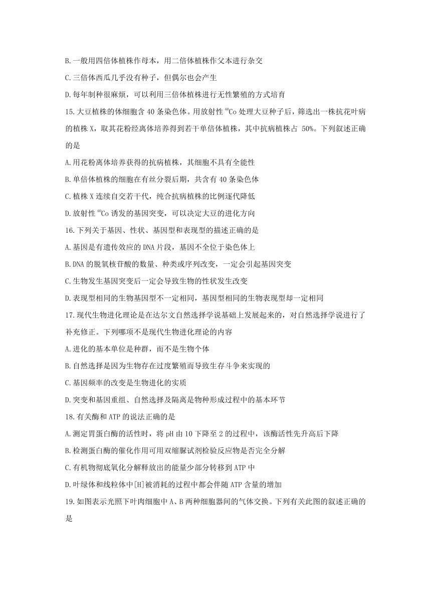 陕西省榆林市2018届高三高考模拟第一次测试生物试题