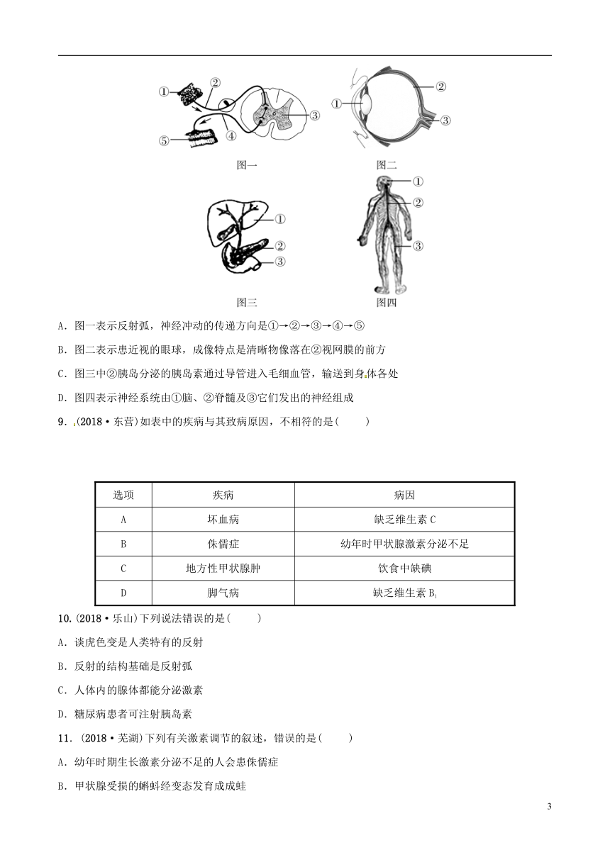 济宁专版2019年中考生物专题五（人体生命活动的调节）专题演练